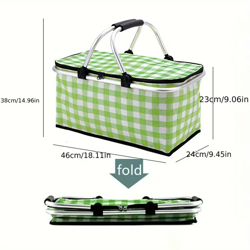 Panier de pique-nique a isolation thermique pliable portable avec couvercle et poignée en aluminium تنزوت