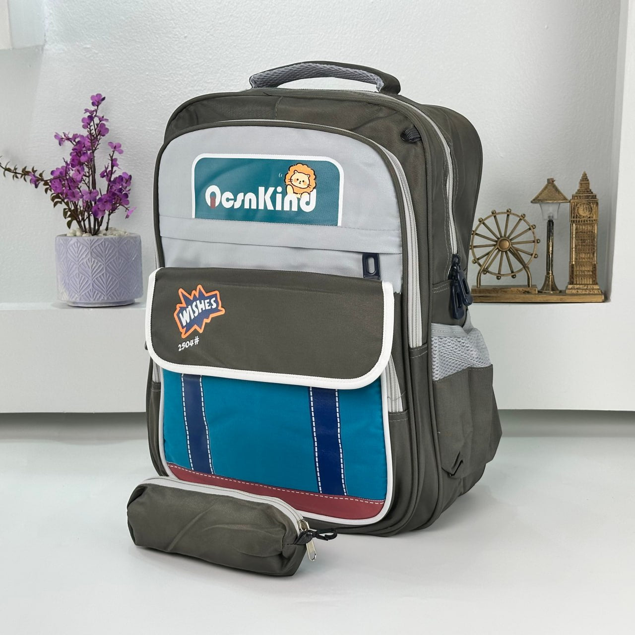 Sac à Dos pour Enfants avec Trousse Assortie 2504 Vert – حقيبة ظهر مدرسية للأطفال مع مقلمة أخضر تنزوت