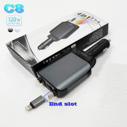 Chargeur Voiture 4en1 Rétractable 120W avec toit Starlight pour téléphones iOS et Android- شاحن سيارة متعدد المنافذ - تنزوت