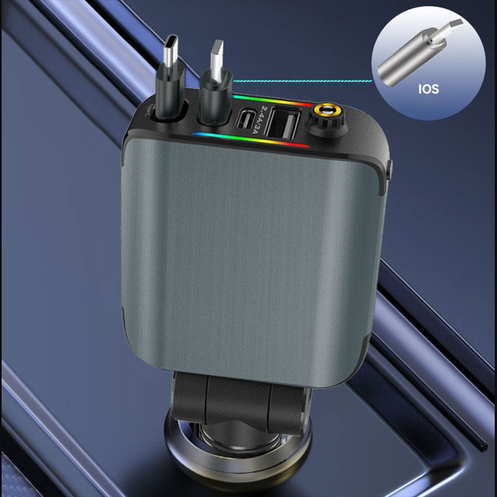 Chargeur Voiture 4en1 Rétractable 120W avec toit Starlight pour téléphones iOS et Android- شاحن سيارة متعدد المنافذ - تنزوت