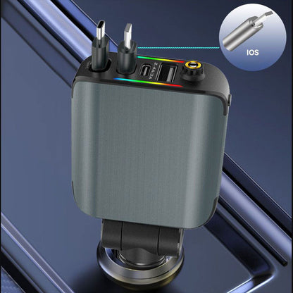 Chargeur Voiture 4en1 Rétractable 120W avec toit Starlight pour téléphones iOS et Android- شاحن سيارة متعدد المنافذ - تنزوت