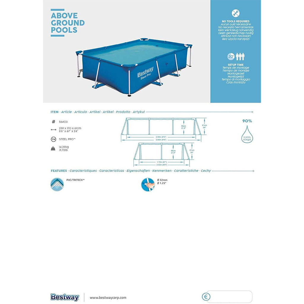 Steel Pro™ Piscine Rectangulaire 259 x 170 x 61cm Bestway 56403 تنزوت