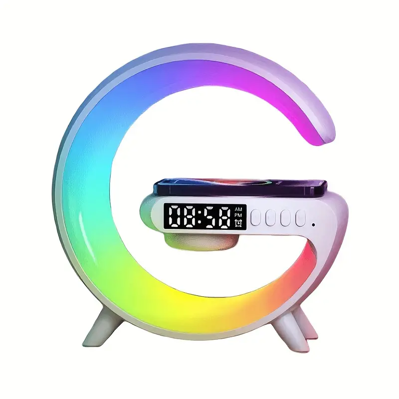 Réveil intelligente type G Bluetooth chargement sans fil haut-parleur RGB lumineuses G63-Blanc - تنزوت