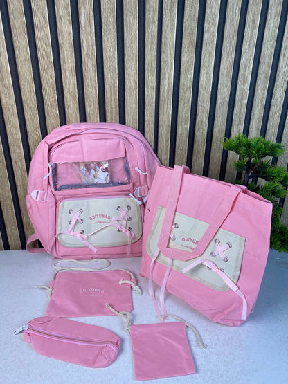 Sac à Dos Multifonctionnel Kawaii Grand Volume Imperméable et Résistant 5Pcs SACKDS11 - حقيبة ظهر بعدة قطع بتصميم كاوايي