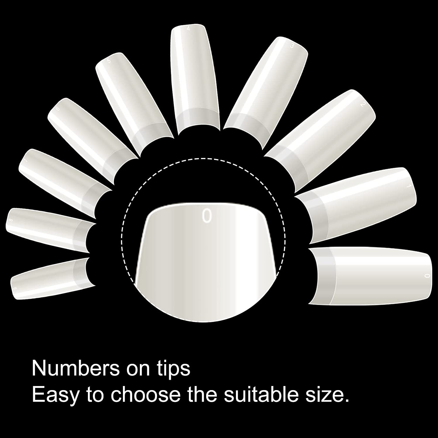Boite 500 Pcs Pose Capsules 10 Sizes ongles transparent تنزوت