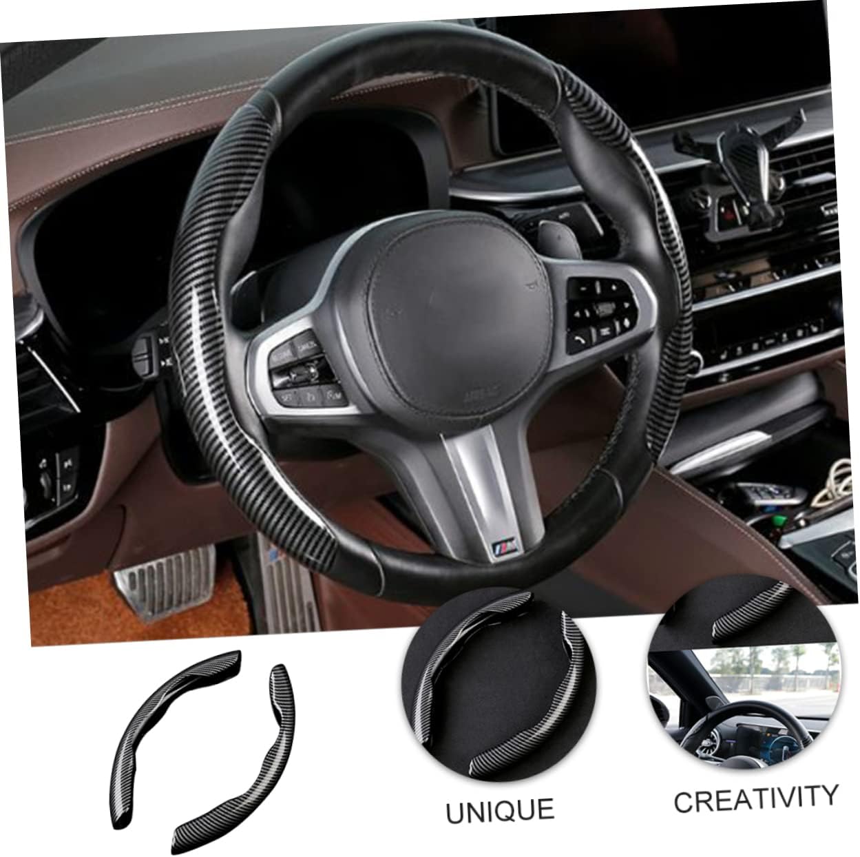 2 Pcs Housse de Volant Voiture antidérapant Noir carbon - تنزوت