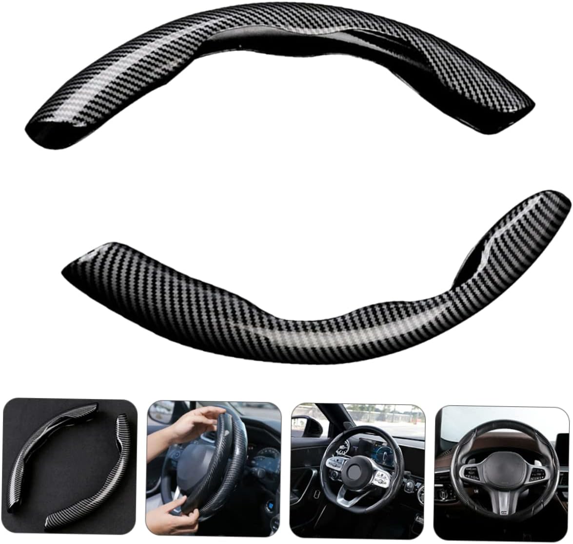 2 Pcs Housse de Volant Voiture antidérapant Noir carbon - تنزوت