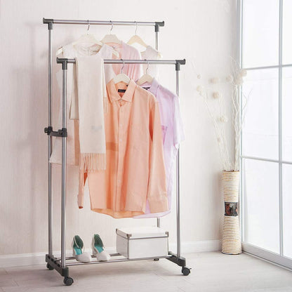 Penderie 2 Barre et porte-chaussures 2 en 1 en acier inoxydable تنزوت