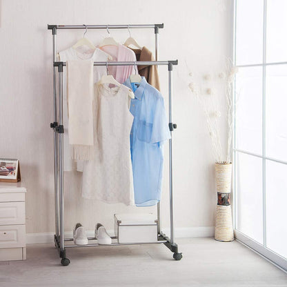 Penderie 2 Barre et porte-chaussures 2 en 1 en acier inoxydable تنزوت