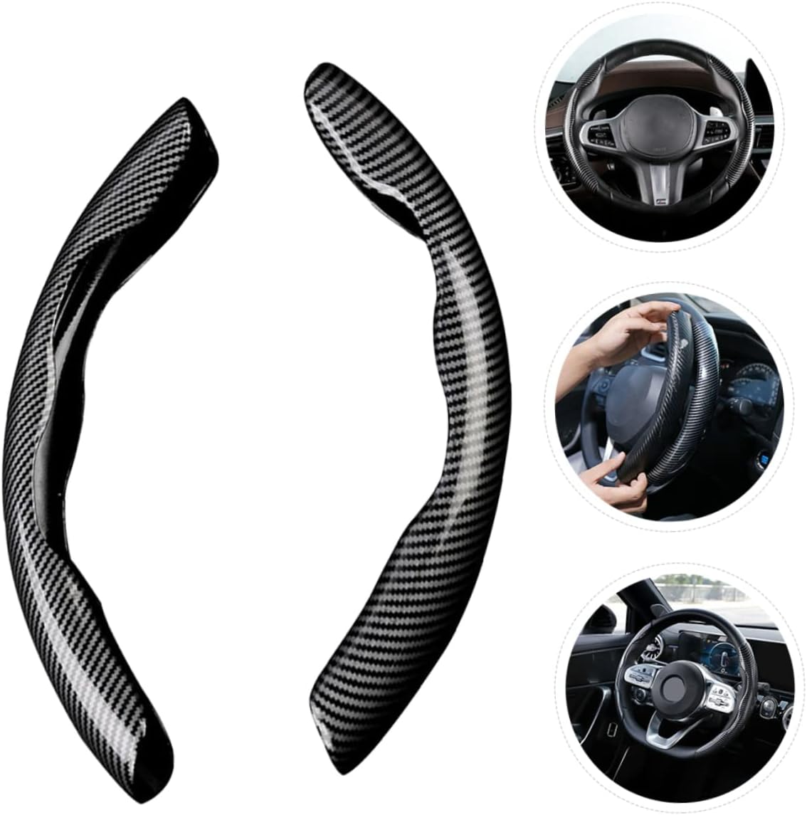 2 Pcs Housse de Volant Voiture antidérapant Noir carbon - تنزوت
