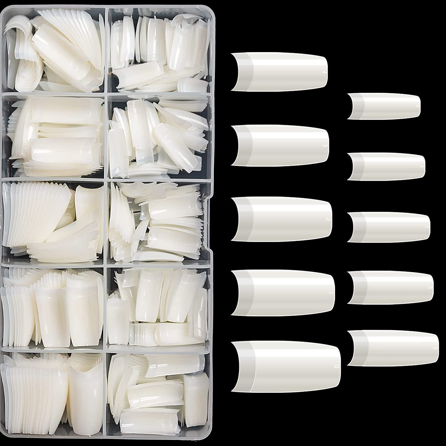 Boite 500 Pcs Pose Capsules 10 Sizes ongles transparent تنزوت