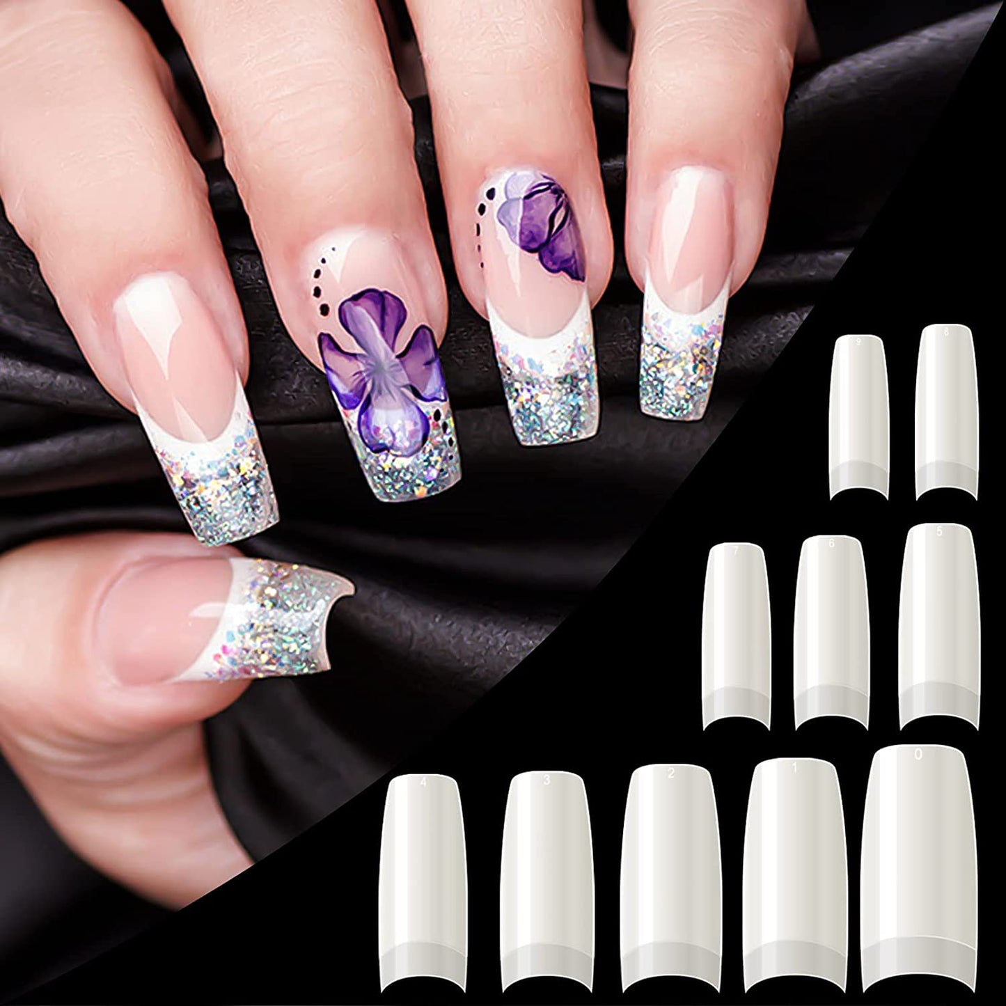 Boite 500 Pcs Pose Capsules 10 Sizes ongles transparent تنزوت