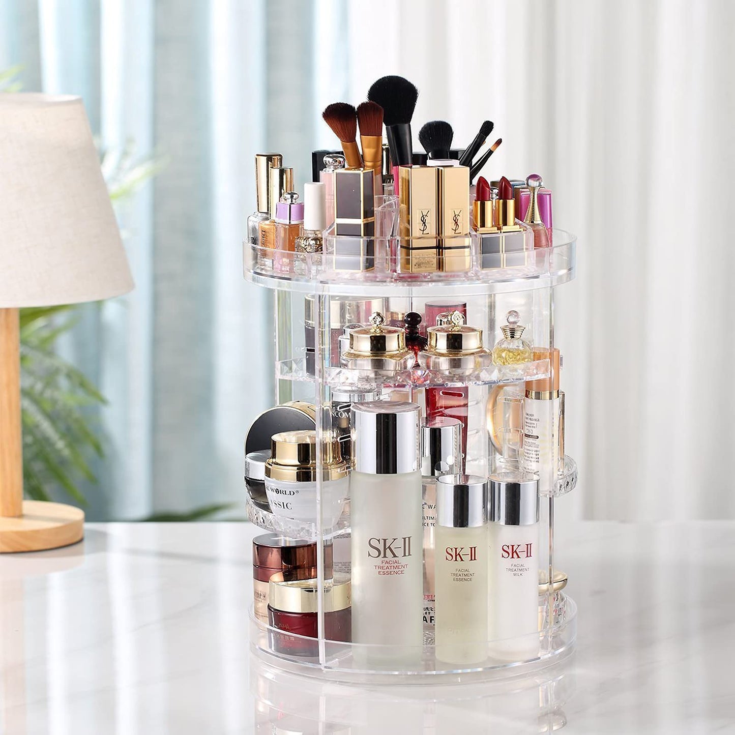 Organisateur de maquillage rotatif à 360 ° en Crystal acrylique تنزوت