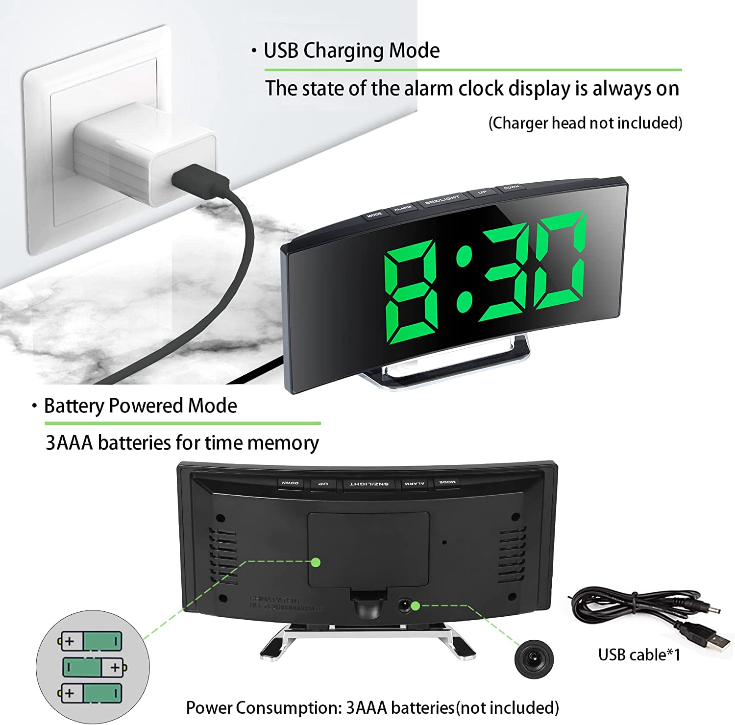 Horloge et réveil thermomètre de table electronique lumineux - تنزوت