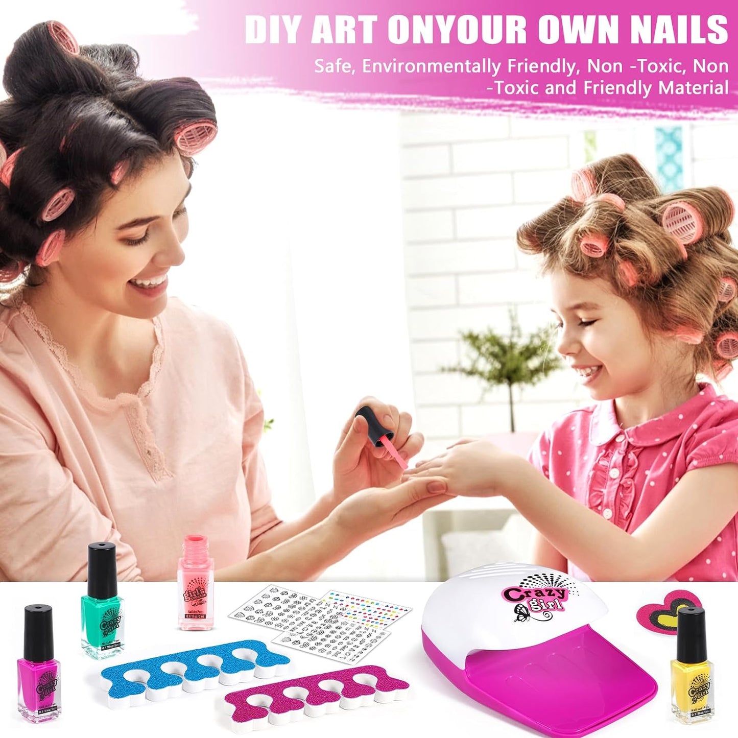 Kit de salon Nail Glam lavable pour enfants avec sèche-ongles - طقم صالون تجميل الأظافر للأطفال قابل للغسل مع مجفف للأظافر
