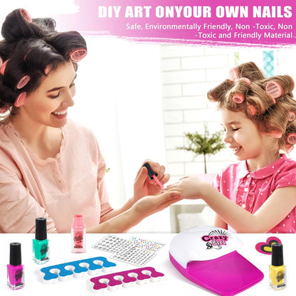 Kit de salon Nail Glam lavable pour enfants avec sèche-ongles - طقم صالون تجميل الأظافر للأطفال قابل للغسل مع مجفف للأظافر