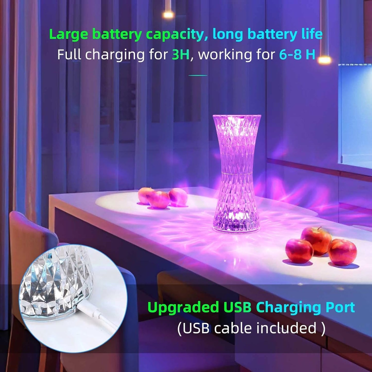 lampe de table en cristal sans fil Tactile Rgb pour chambre تنزوت