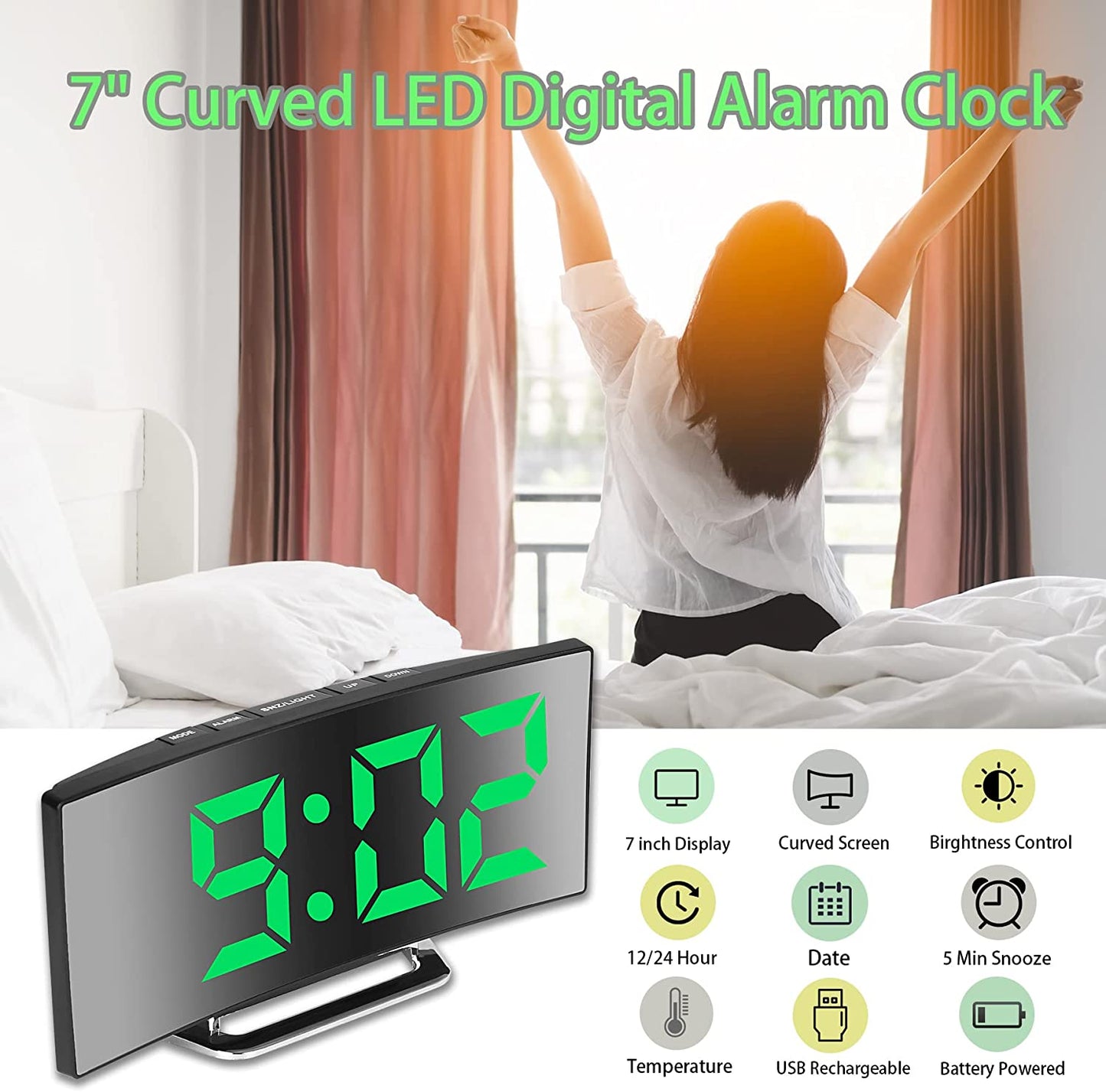 Horloge et réveil thermomètre de table electronique lumineux - تنزوت