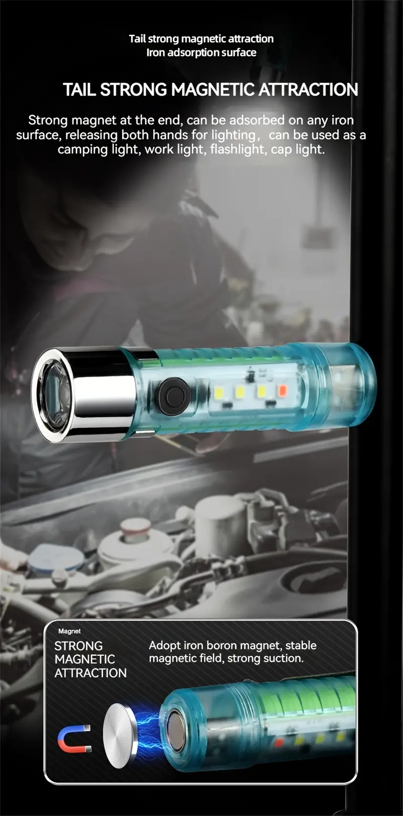 Mini lampe de poche LED multifonction super lumineuse avec aimant ZJ-023 تنزوت