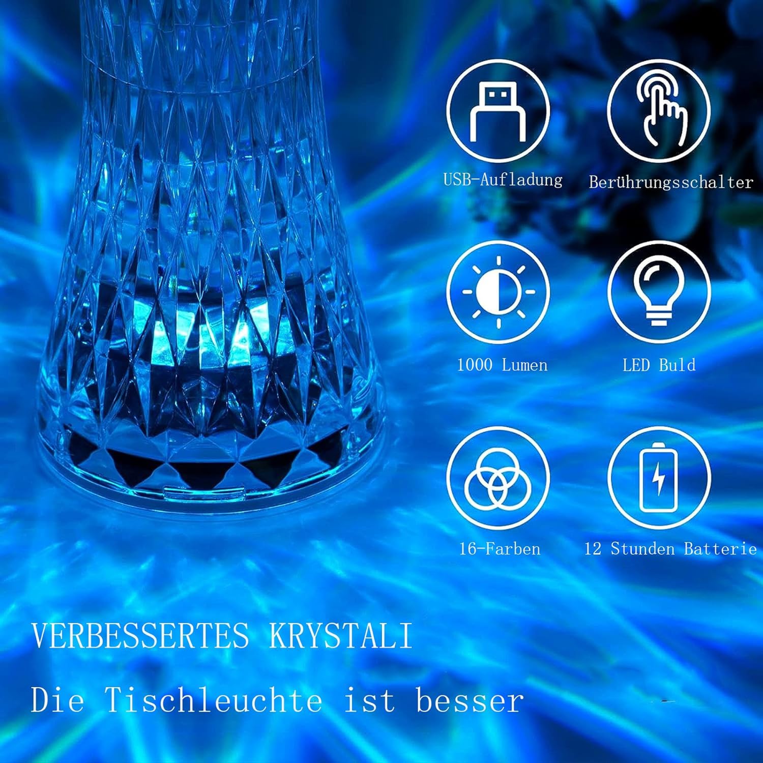 lampe de table en cristal sans fil Tactile Rgb pour chambre تنزوت