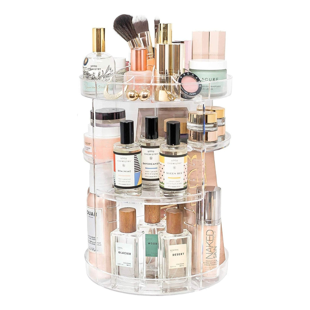 Organisateur de maquillage rotatif à 360 ° en Crystal acrylique تنزوت