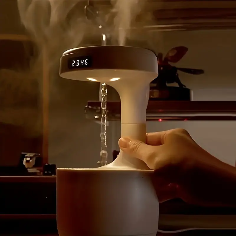 Réveil et Humidificateur d’air gouttelettes d’eau Anti-gravité 800ml - تنزوت