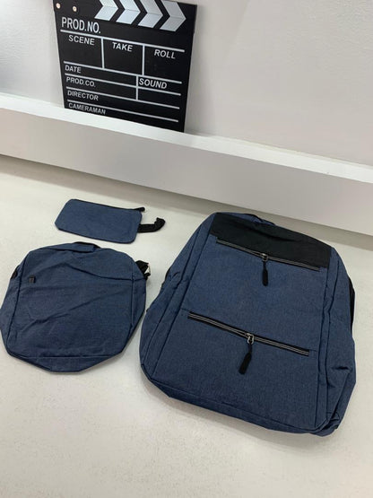Sac à dos homme avec sac bandoulière et trousse 3en1 bleu 2775-11 – محفظة ظهر رجالية 3 قطع أزرق تنزوت