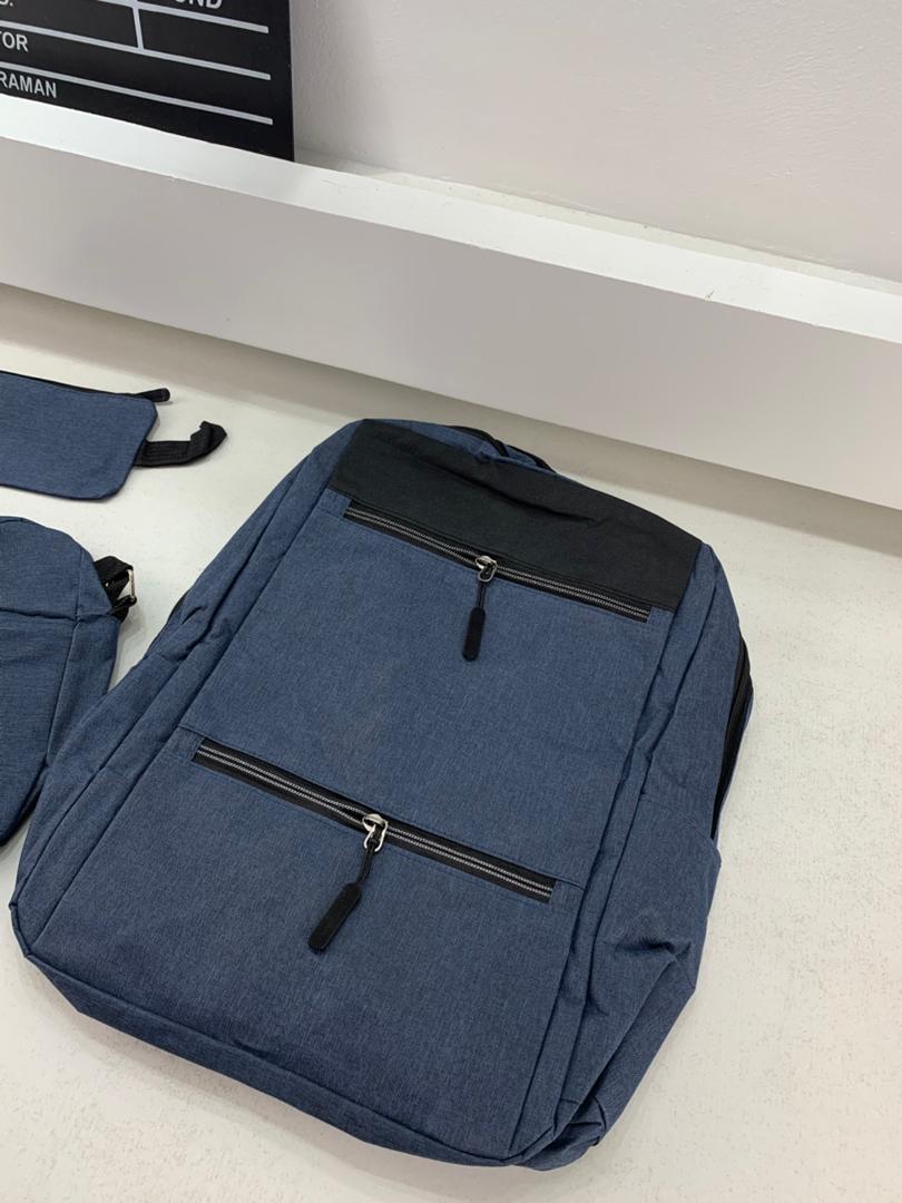 Sac à dos homme avec sac bandoulière et trousse 3en1 bleu 2775-11 – محفظة ظهر رجالية 3 قطع أزرق تنزوت