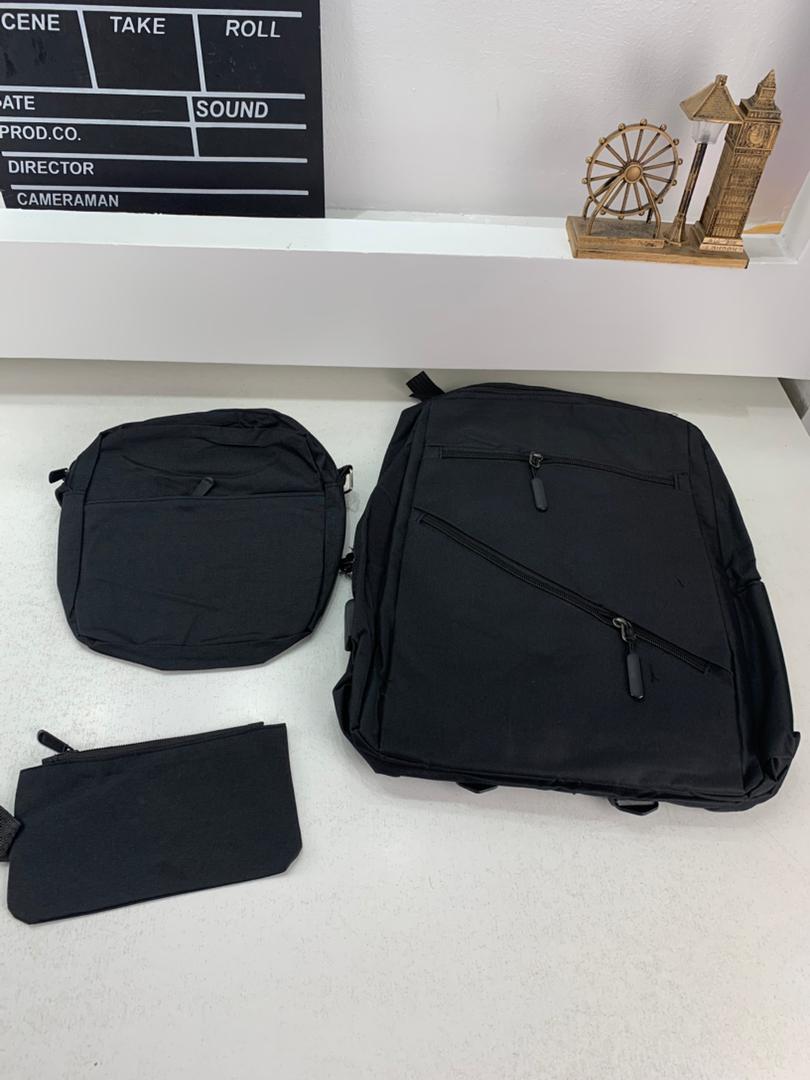 Sac à dos homme avec sac bandoulière et trousse 3en1 noir 127772-5 – محفظة ظهر رجالية 3 قطع أسود تنزوت