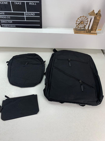 Sac à dos homme avec sac bandoulière et trousse 3en1 noir 127772-5 – محفظة ظهر رجالية 3 قطع أسود تنزوت