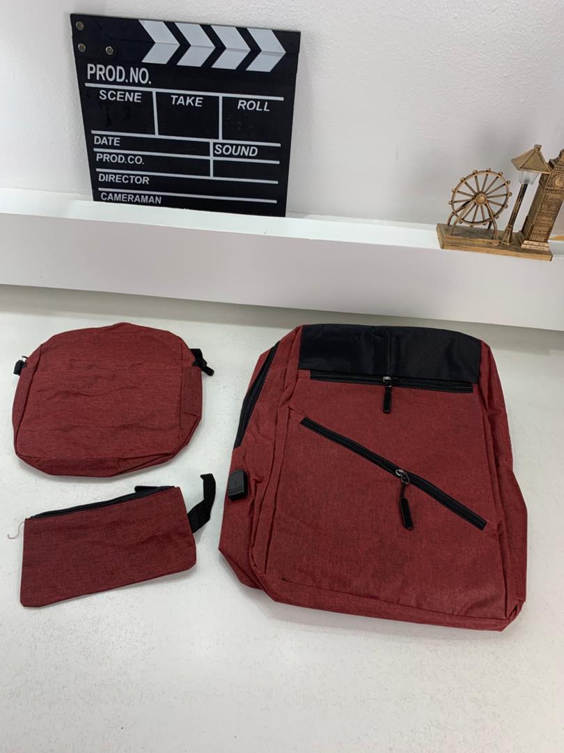 Sac à dos homme avec sac bandoulière et trousse 3en1 rouge 127772-5 – محفظة ظهر رجالية 3 قطع أحمر تنزوت