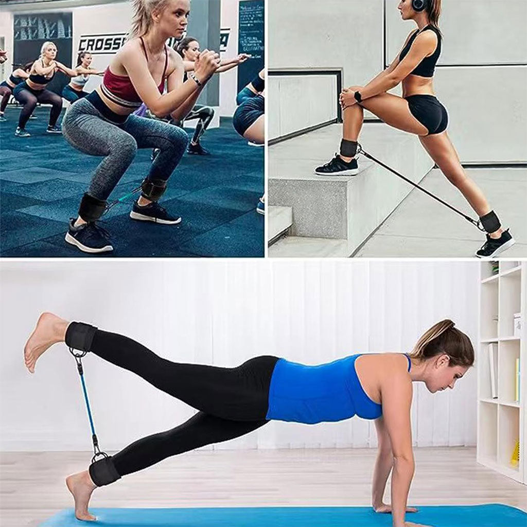 Bandes de résistance pour les jambes avec sangle de cheville 5Pcs – طقم أشرطة تدريب قابلة للتمدد تنزوت