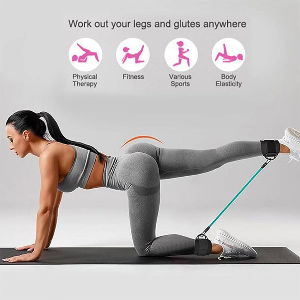 Bandes de résistance pour les jambes avec sangle de cheville 5Pcs – طقم أشرطة تدريب قابلة للتمدد تنزوت