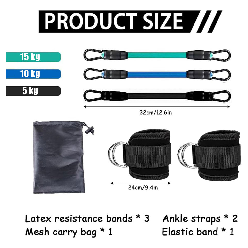 Bandes de résistance pour les jambes avec sangle de cheville 5Pcs – طقم أشرطة تدريب قابلة للتمدد تنزوت
