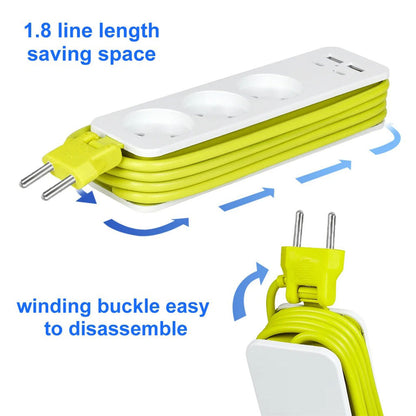 AVEL Multiprise 3 Sockets avec 4 ports USB Cordon 1,8 m Enroulable – مقبس طاقة مع منافذ شحن تنزوت