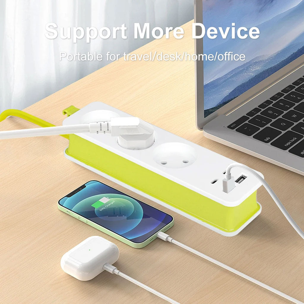 AVEL Multiprise 3 Sockets avec 4 ports USB Cordon 1,8 m Enroulable – مقبس طاقة مع منافذ شحن تنزوت