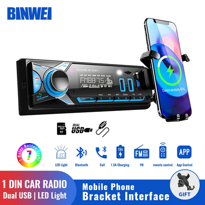 Poste radio BT Avec Support smart-phone intégré 1 Din Radio FM ,SD,TF, 2-USB 12V - تنزوت