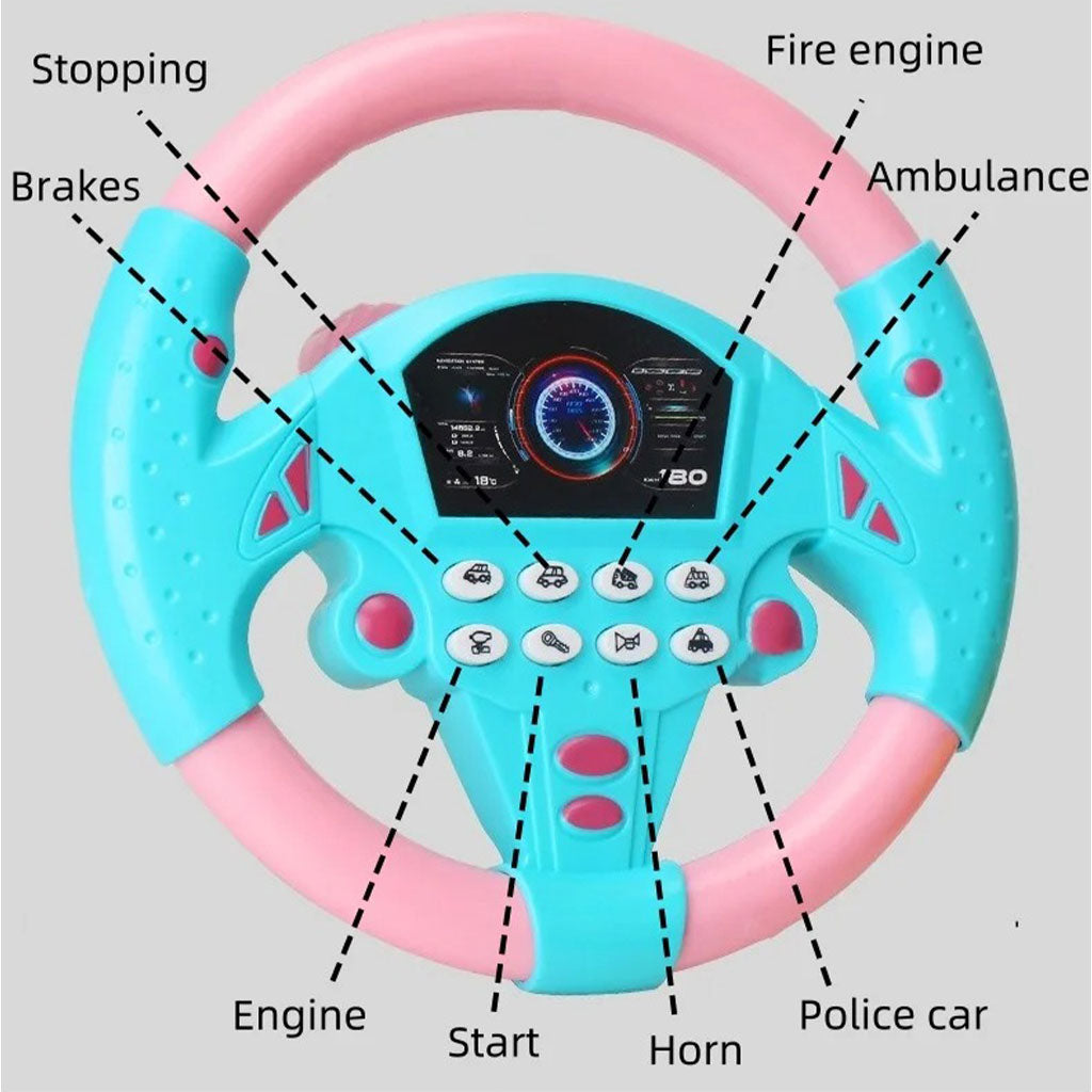 Jouet volant de conduite simulé avec lumière et musique – لعبة مقود السيارة للأطفال تنزوت