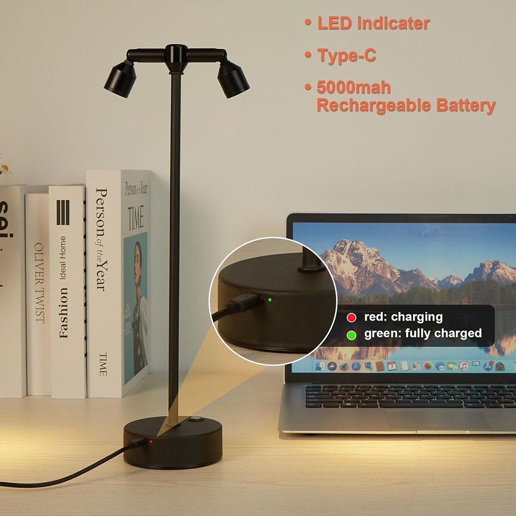 Lampe de bureau LED rétro à double tête rotative à 360 degré – مصباح مكتب بعدة أوضاع إضاءة تنزوت