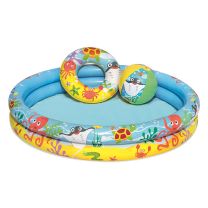 Piscine Ronde Gonflable Avec Bouée Et Ballon De Plage 122 x 20 cm Bestway #51124 تنزوت