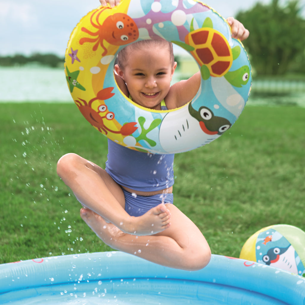 Piscine Ronde Gonflable Avec Bouée Et Ballon De Plage 122 x 20 cm Bestway #51124 تنزوت