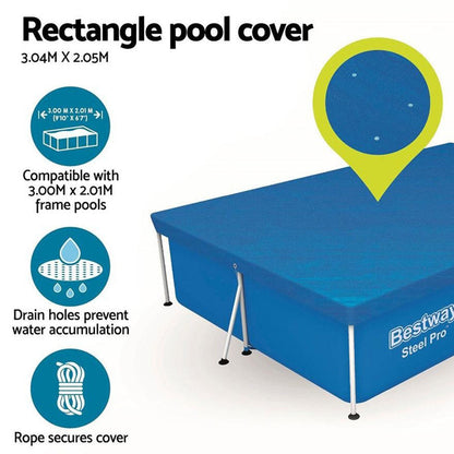 Grand bâche de piscine rectangulaire en polyéthylène 300 x 201 cm Bestway 58106 – غطاء مسبح تنزوت