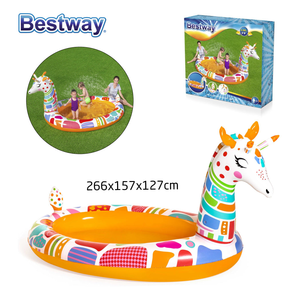 Piscine Rond Gonflable Giraffe Pour Enfants Avec Arroseur 266x157x127cm Bestway 53089 تنزوت