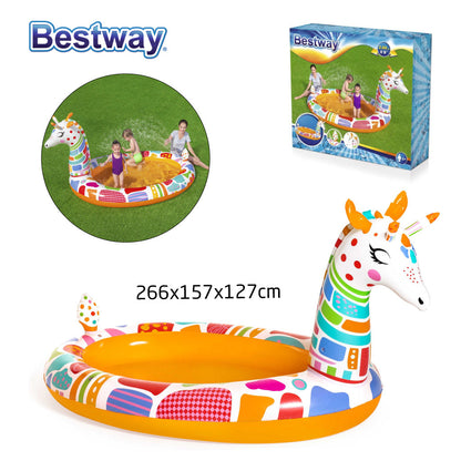 Piscine Rond Gonflable Giraffe Pour Enfants Avec Arroseur 266x157x127cm Bestway 53089 تنزوت