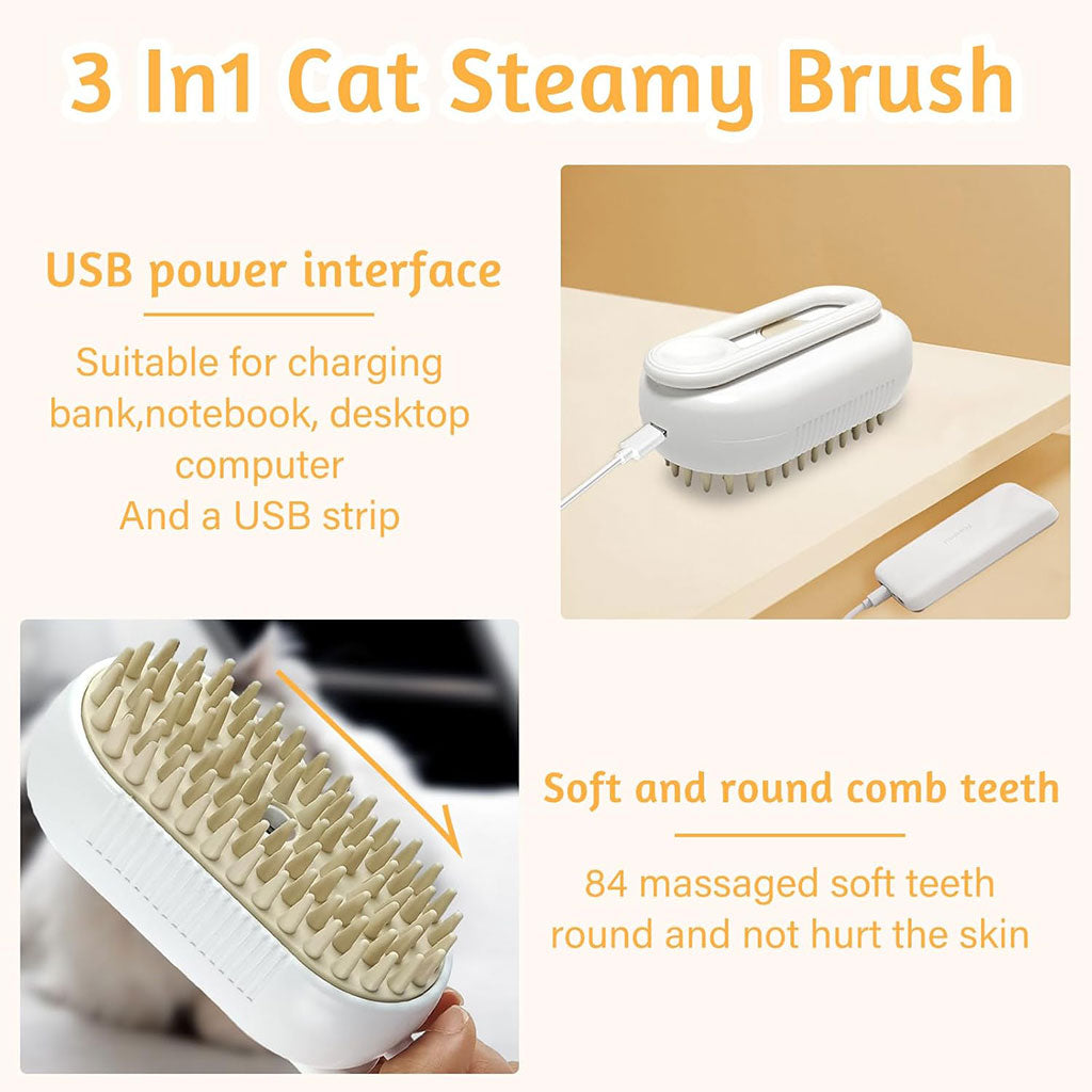 Brosse à vapeur pour chat autonettoyante 3en1 – فرشة تنظيف القطط تنزوت