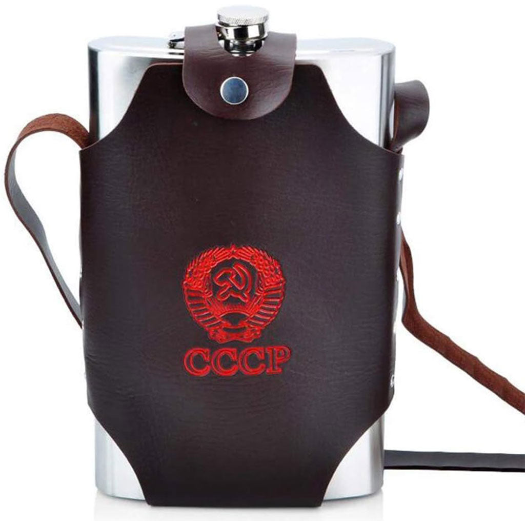 Flasque Métallique Portable 1800ml en Acier Inoxydable 18/8 avec Étui en Cuir pour Activités Extérieures تنزوت