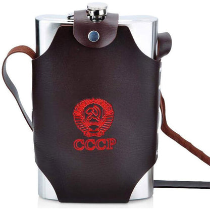 Flasque Métallique Portable 1800ml en Acier Inoxydable 18/8 avec Étui en Cuir pour Activités Extérieures تنزوت