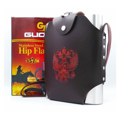 Flasque Métallique Portable 1800ml en Acier Inoxydable 18/8 avec Étui en Cuir pour Activités Extérieures تنزوت