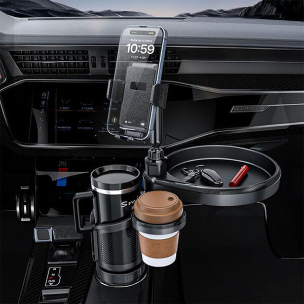 Plateau extensible 4 en 1 avec support de téléphone pour voiture – حامل أغراض ومشروبات في السيارة تنزوت