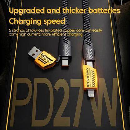 Câble de charge multifonction en nylon tressé durable 4 en 1 à double tête – شاحن سريع ومتين متعدد المنافذ تنزوت